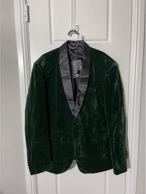 Mage Male Suits for Men Size LG Green Velvet 2 Pieces Shawl Lapel M587